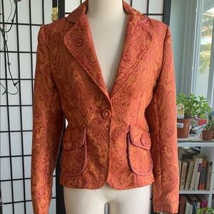 Gorgeous Glowing Tapestry Like Paisley Jacket, Blazer Rhinestone Buttons. Size 4